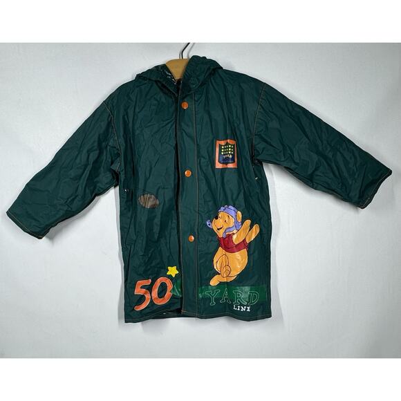 Vintage Winnie the Pooh Raincoat 2T Football 50 Yard Line Green Snap Front - Picture 2 of 9